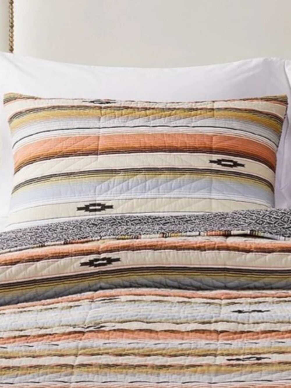 Painted Desert Quilted Southwestern Pillow Cover – Reversible Zippered 37" x 21"